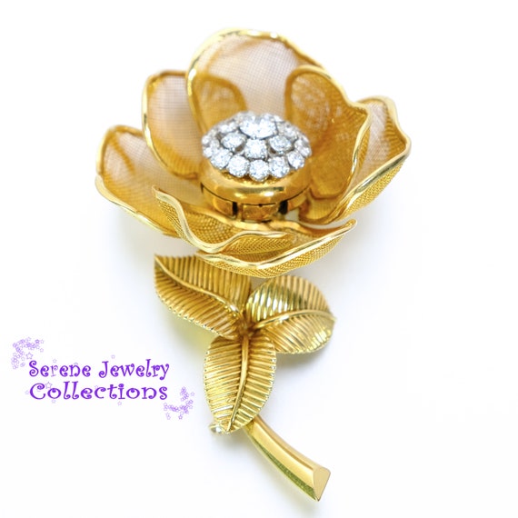 Diamond 18k Solid Gold Flower Adjustable Petal Br… - image 1