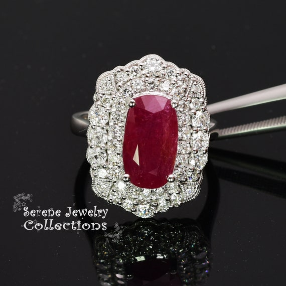 6.07ct no heat Ruby Diamond Platinum Ring Vintage… - image 3