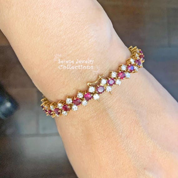 5ct Ruby Diamond Bracelet 18k Solid yellow Gold V… - image 9