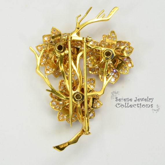 Ruby Diamond 18k Solid Gold Flowers Brooch Vintage - image 5