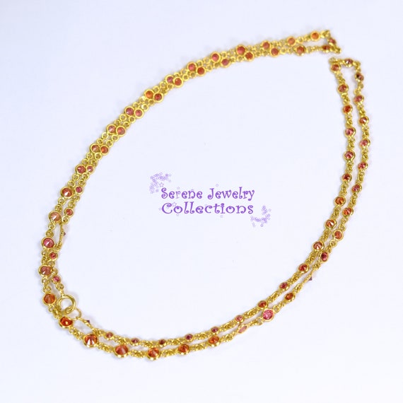 Sapphire Bezel Links 18k Yellow Gold Necklace Vin… - image 3