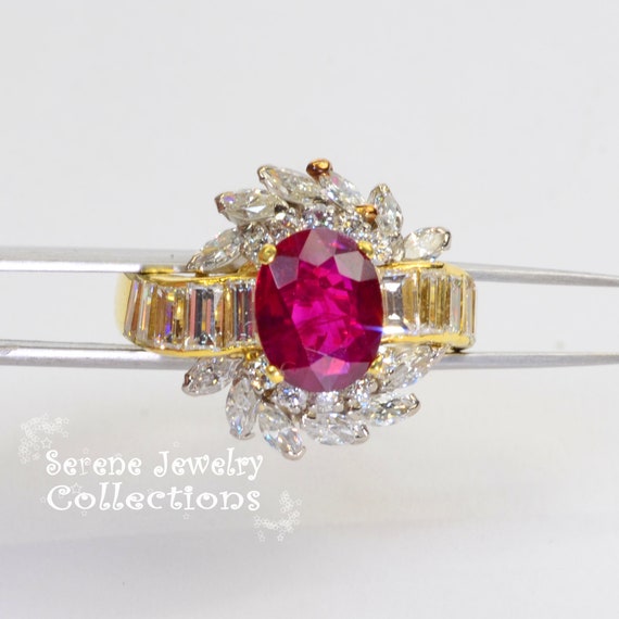 2ct Ruby Diamond 18k Solid Gold Ring Estate Vinta… - image 1