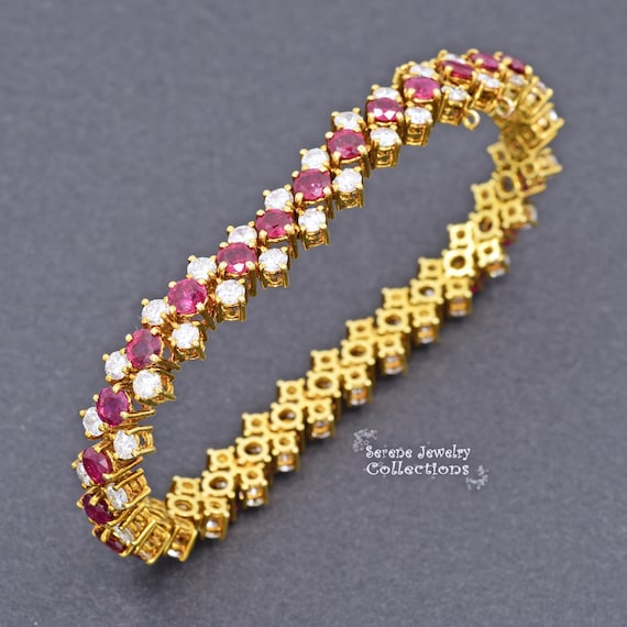5ct Ruby Diamond Bracelet 18k Solid yellow Gold V… - image 7