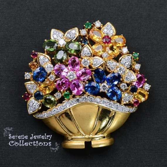 Ruby Emerald Sapphire Diamond 18k Solid Gold Flow… - image 5