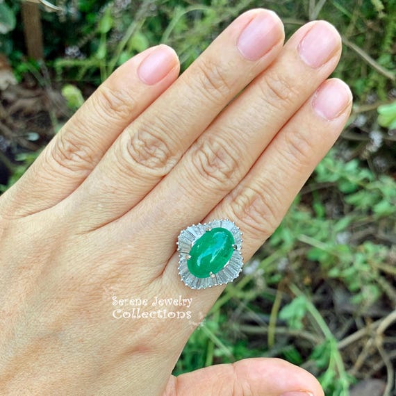 6.5CT Emerald Diamond 18k Solid Gold Ring Vintage… - image 9