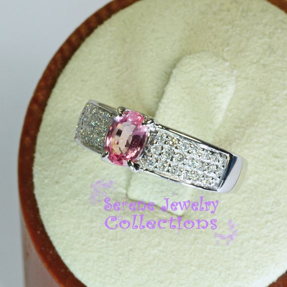 1.029ct Padparadscha Sapphire Diamond Ring Platin… - image 5