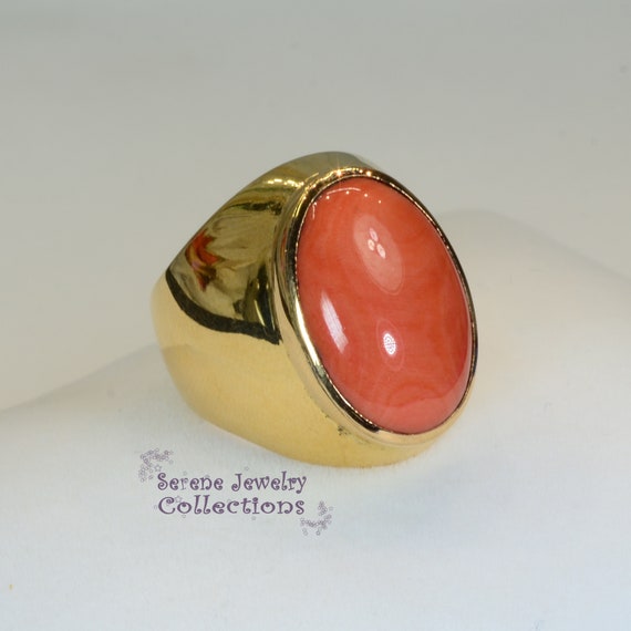 Japanese Momo Coral 18k Gold Ring Vintage Ring Siz