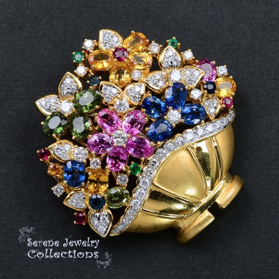 Ruby Emerald Sapphire Diamond 18k Solid Gold Flow… - image 7