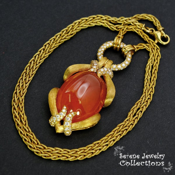 Henry Dunay Rare 105ct Spessartite Diamond 18k Yellow Gold Necklace Vintage Estate One of a Kind!