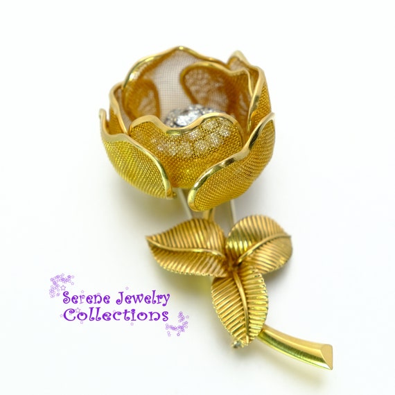 Diamond 18k Solid Gold Flower Adjustable Petal Br… - image 10