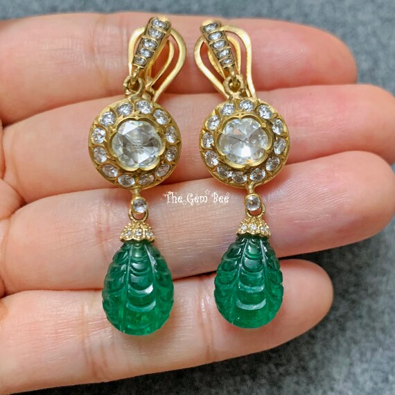 20CT ポルキ ダイヤモンド エメラルド 24K イエロー ゴールド ダングル 