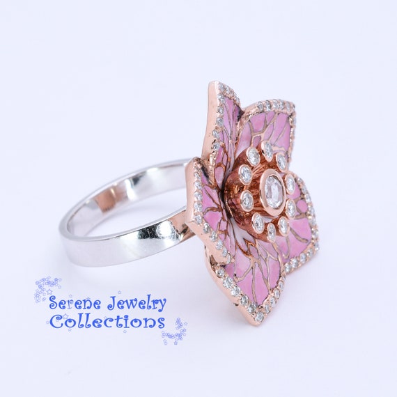 Light Pink Sapphire Diamond 18k Yellow White Gold… - image 2