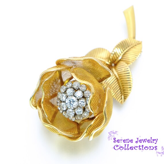 Diamond 18k Solid Gold Flower Adjustable Petal Br… - image 9