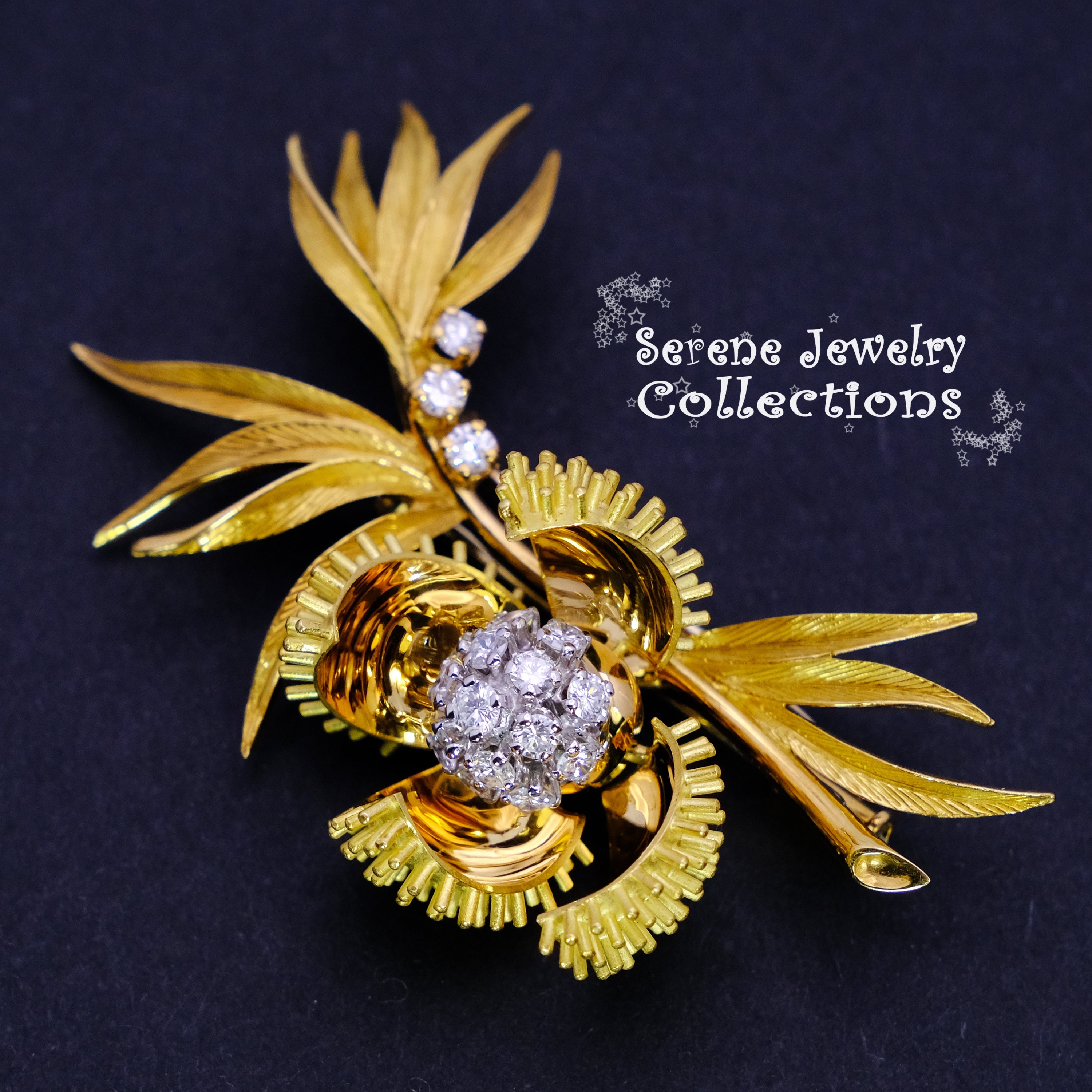 Open Close 1.5ct Diamond 18k Yellow Gold Flower Brooch Vintage - Etsy