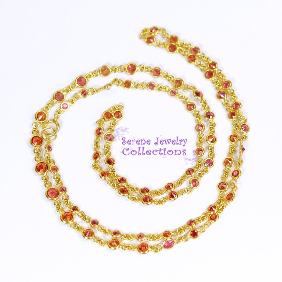 Sapphire Bezel Links 18k Yellow Gold Necklace Vin… - image 5