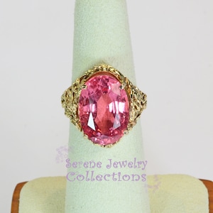 9.3CT Pink Orange Tourmaline 14k Yellow Gold Ring Vintage Size 4.75