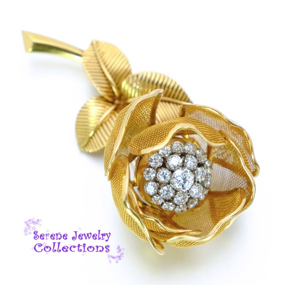 Diamond 18k Solid Gold Flower Adjustable Petal Br… - image 4