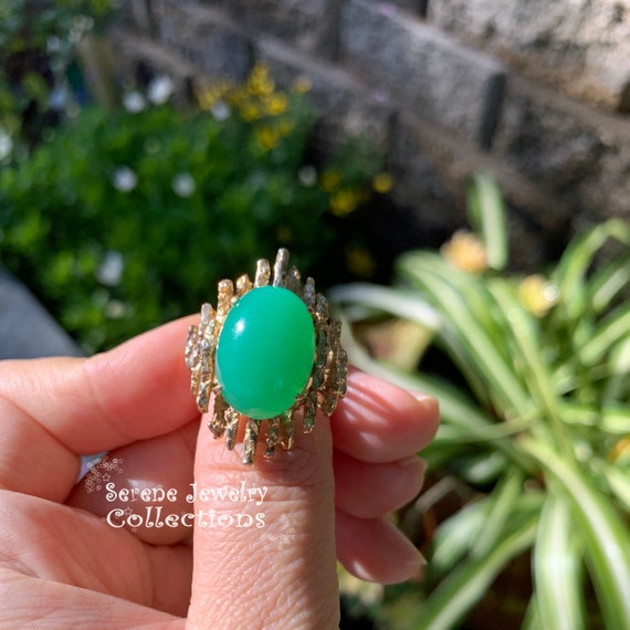 9.5CT Chrysoprase Ring 14k Yellow Gold Vintage Ring Size 5 Etsy