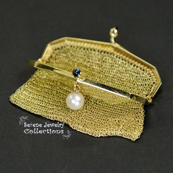 Tiffany & Co Sapphire Pearl 18k Solid Gold Purse … - image 8