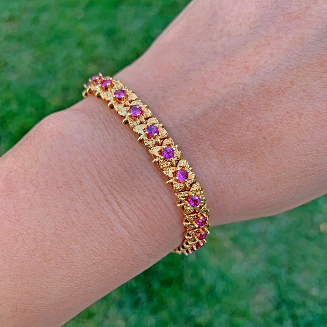 Ruby Estate Bracelet 18k Solid Gold Italian Vintage 7 Inch Etsy