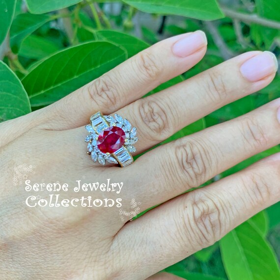 2ct Ruby Diamond 18k Solid Gold Ring Estate Vinta… - image 8