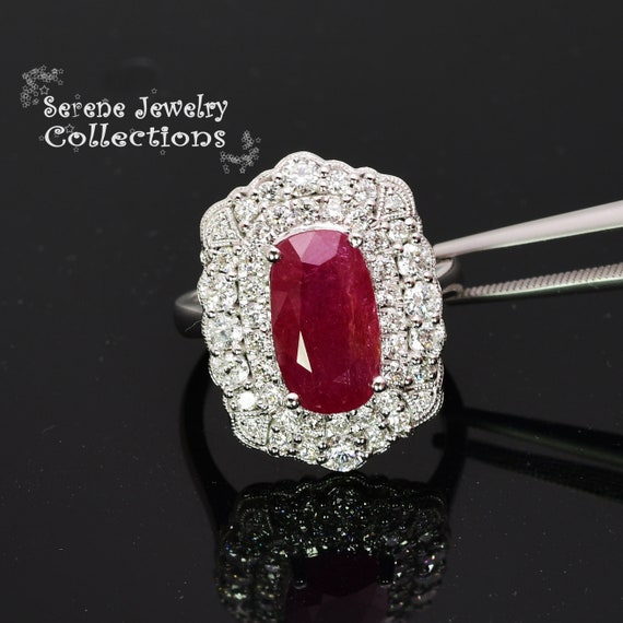 6.07ct no heat Ruby Diamond Platinum Ring Vintage… - image 6