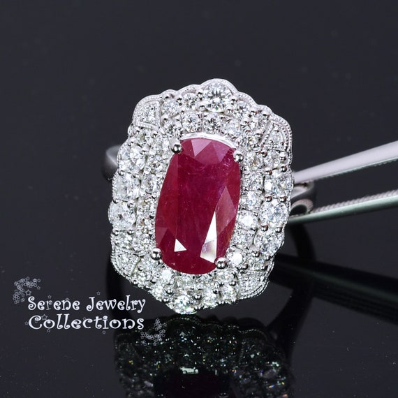 6.07ct no heat Ruby Diamond Platinum Ring Vintage… - image 2