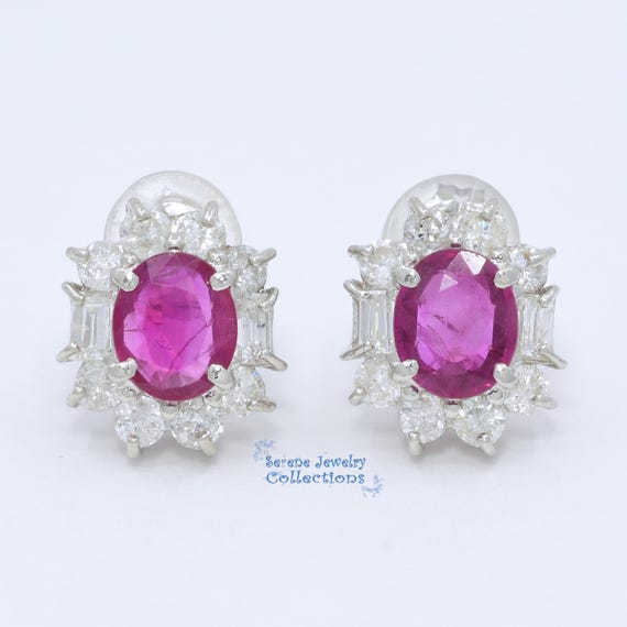 Ruby Diamond Platinum Ear stud Earrings - image 1