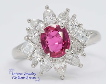 1.15CT Ruby Diamond Platinum Vintage Ring Size 6.5