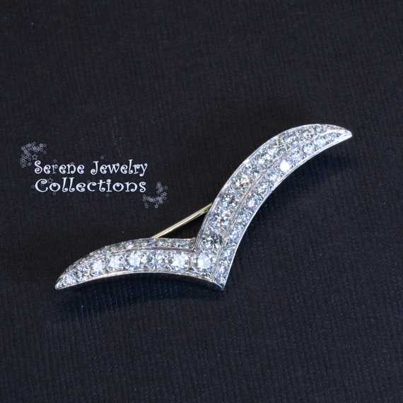 2ct Diamond Platinum Abstract Wing Brooch Vintage 