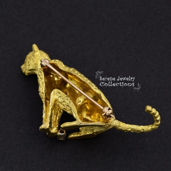 Ruby 18k Solid Yellow Gold Diamond Leopard Cat Br… - image 3