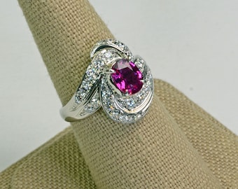 1.17ct Ruby Unheated Diamond Platinum Ring Estate Vintage Ring Size 7.5