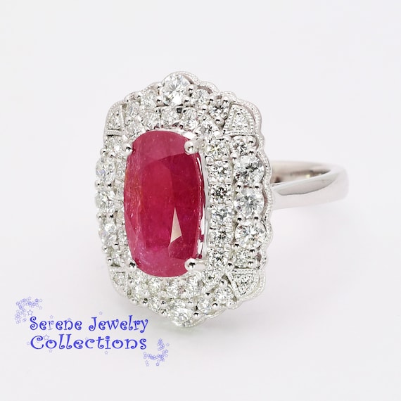 6.07ct no heat Ruby Diamond Platinum Ring Vintage… - image 1