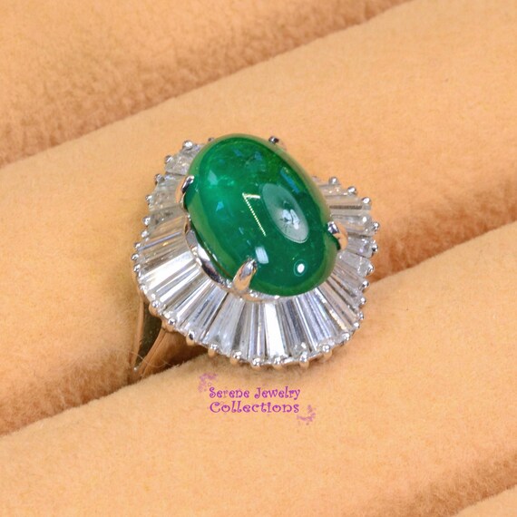 6.5CT Emerald Diamond 18k Solid Gold Ring Vintage… - image 6