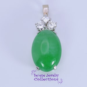 25CT A Jade Jadeite Diamond Platinum Vintage Pendant