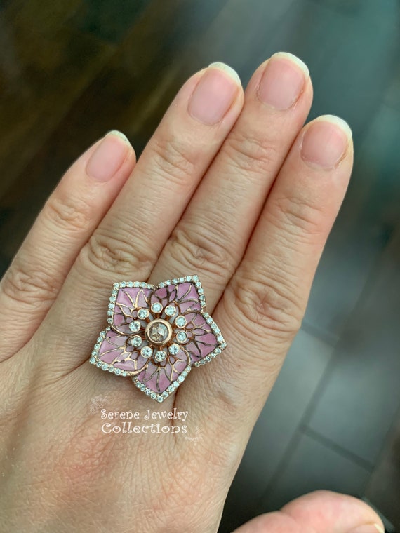 Light Pink Sapphire Diamond 18k Yellow White Gold… - image 10