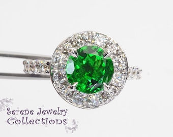 3.08CT Tsavorite Green Garnet Diamond 18k Solid Gold Ring Vintage Size 5.5