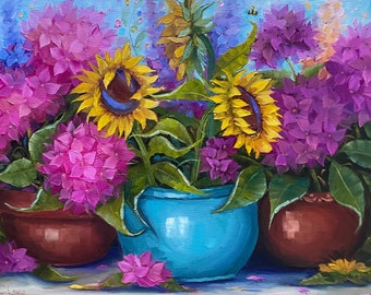 Sunny Days-  40 x 50 Cm or Approx 16 x 20 in.  Original oil painting Hydrangea painting ,white hydrangea , botanical, elegant decor