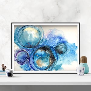 Blues, Original Artwork, Alcohol Ink painting, Abstract Art, wall Decor