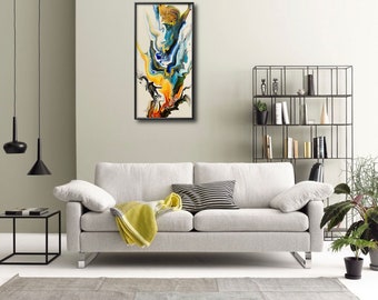 Original Resin Abstract Acrylic Pour Painting – Modern Canvas Wall Art, 15 x 30