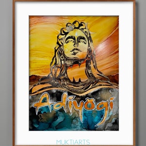 Adiyogi, Lord Shiva, OM, Shankar, Pittura a inchiostro, pittura shiva, Arredamento per la casa, arte della parete, Fatto a mano