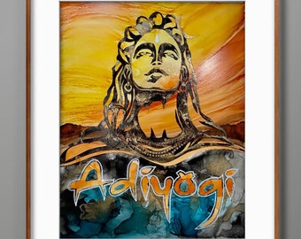 Adiyogi Lord Shiva Alcohol Ink Painting – Original Contemporary Wall Art on Yupo Paper