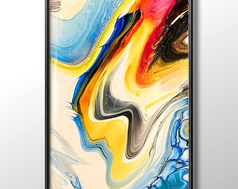 Original Resin Abstract Acrylic Pour Painting – Modern Canvas Wall Art, 15 x 30