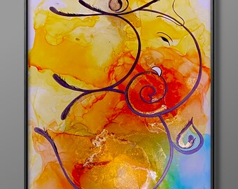 Original Artwork,Ganesh, OM, Lord Ganesha , Wall Art, alcohol Ink painting, Wall Decor, Ink Artwork