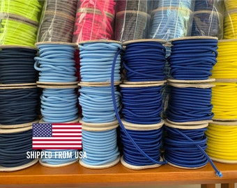 Elastic 1/8" (3mm) Round - Colors - on Spools in 5yds, 10yds, 20 yards for Face Masks