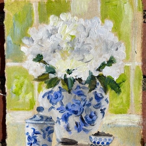 Chinoiserie Vase with White Hydrangeas Print | Lokta Paper | Blue & White | 2 sizes