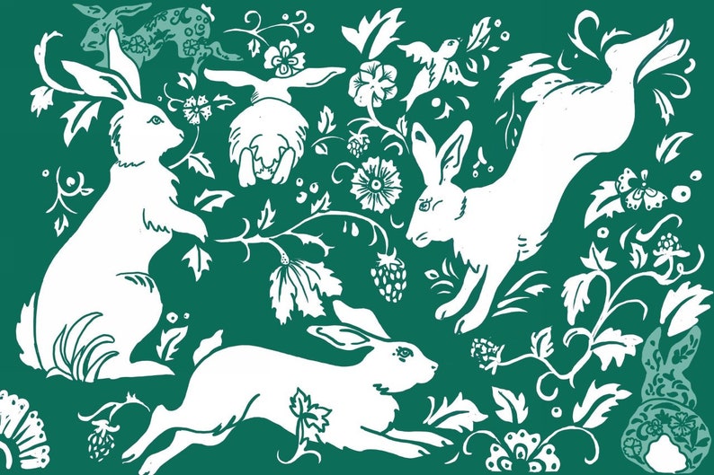 Bunny Placemats Various Colors 12X18 Disposable Set of 20 Mother's Day Gift Green