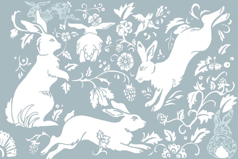 Bunny Placemats Various Colors 12X18 Disposable Set of 20 Mother's Day Gift Gray