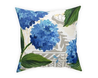 Hydrangea and Chinoiserie 18"x18" pillow