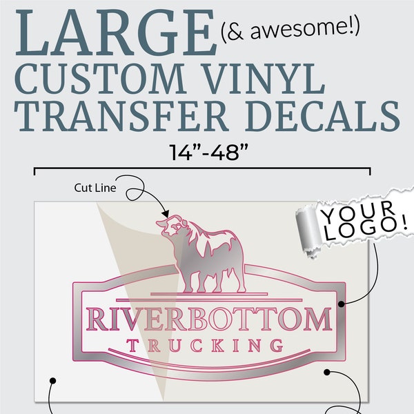 Large Custom Vinyl Transfer Decals - Your Design/Logo - Permanent Waterproof Vinyl - Car Truck Window - Outdoor Rated - Any Graphic or Text